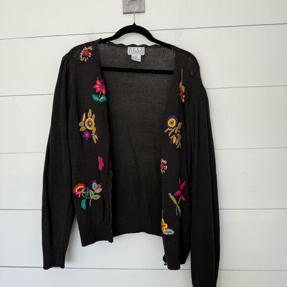 Vintage Nell Flowers Women’s Medium Floral Embroidered Cardigan Sweater - Picture 1 of 5